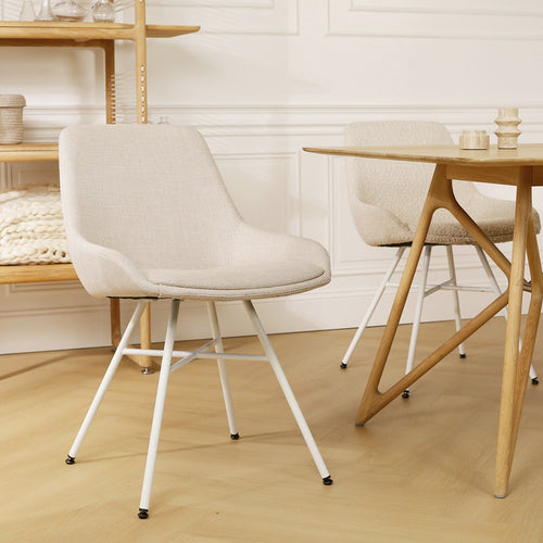 Nolon Noa-Isa Eetkamerstoel Beige - Stof - Wit Onderstel - vtwonen shop