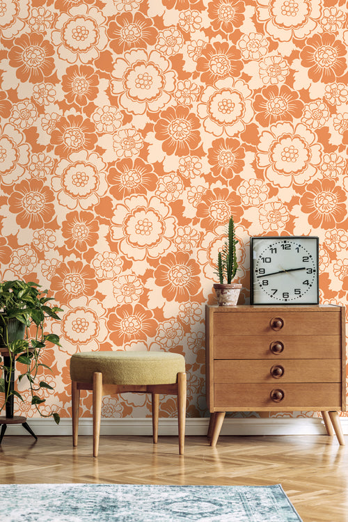 ESTAhome behang retro bloemen oranje - 50 x 900 cm - 131524 - vtwonen shop