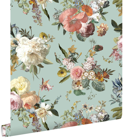ESTAhome behang vintage bloemen vergrijsd groen - 53 cm x 10.05 m - 139366
