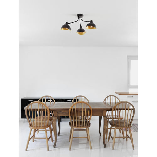 Nova Luce GETI Lange plafondlamp met meerdere armen, halfverzonken, matzwart, goudkleurig, E14 fitting, 3x5W