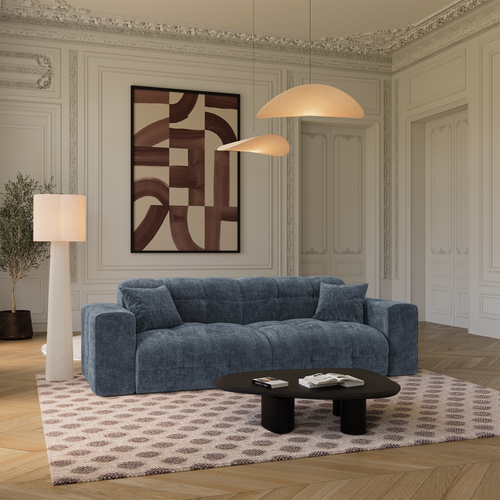 Premium Interiors - Bank COCOON - gewaafd fluweel minerale blauw 230cm