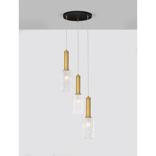 Nova Luce CERTA Hanglamp met cluster, transparant, gestructureerd, goudkleurig, E27 fitting, 3x12W