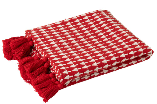 J-Line plaid Kerstbomen - katoen - kerstrood/wit