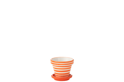 J-Line bloempot Granada Stripes Handmade + Painted - keramiek - oranje - extra small - Ø 17 cm