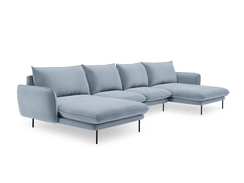 Cosmopolitan Design Panoramische bank Vienna 6-zits, flueel, lichtblauw - 170x350x95cm