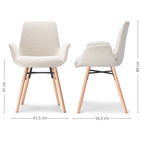 Nolon Nena-Eef Eetkamerstoel Bouclé Beige - met Armleuning - Stof