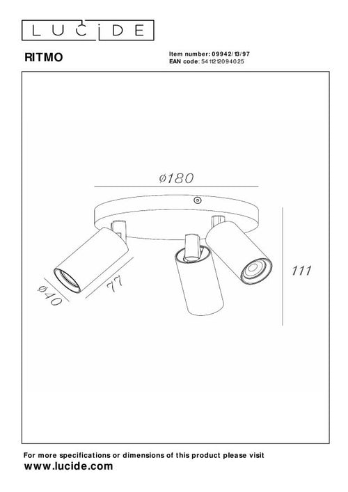 Lucide plafondspot RITMO - 3xGU10 (MR11) - Koffie - vtwonen shop