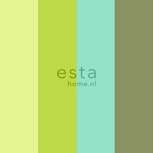 ESTAhome behang strepen turquoise en limegroen - 53 cm x 10.05 m - 116524