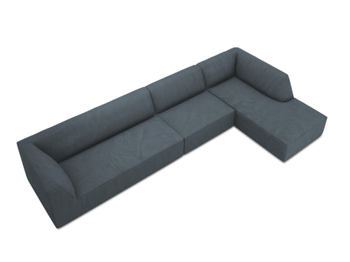 Micadoni rechter hoekbank Ruby 5-zits, ribfluwelen, blauw - 180x366x69cm