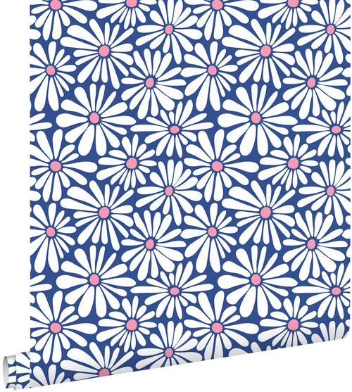 ESTAhome behang madeliefjes blauw en roze - 53 cm x 10.05 m - 131150