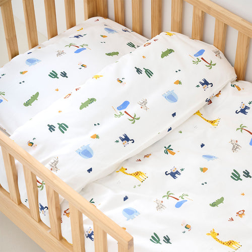 Petite Amélie Kinderbeddengoed SAFARI 2 dlg - 90x200 cm - biologisch katoen - crème