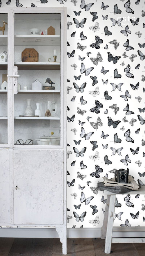 ESTAhome behang vlinders zwart en wit - 53 cm x 10.05 m - 138512