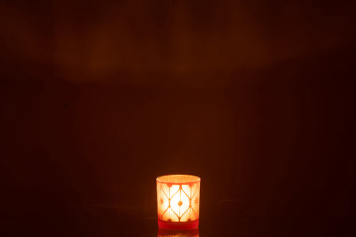 J-Line kaarshouder Ruit Bloemen - glas - oranje -  small - 3 stuks