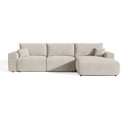 Premium Interiors - Rechthoekige hoekbank met snelle slaapfunctie COMO - bouclé-stof beige 300cm
