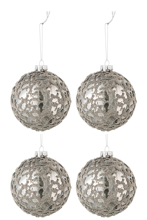 J-Line kerstbal Mini Parels - glas - blinkend grijs - small - doos van 4 - vtwonen shop