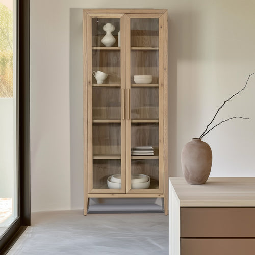 DÉJA Living Vitrinekast Camille - Naturel - Eikenhout - 97x37x200cm - vtwonen shop