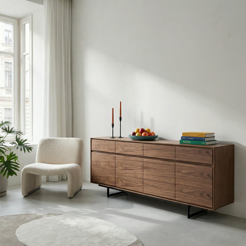 Furnhouse 4-deurs dressoir Tokyo - Amerikaanse walnoot - MDF, Amerikaans walnootfineer - 45x205x82