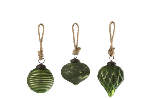 J-Line kerstbal Geoxideerd - glas - groen - small - 3 stuks