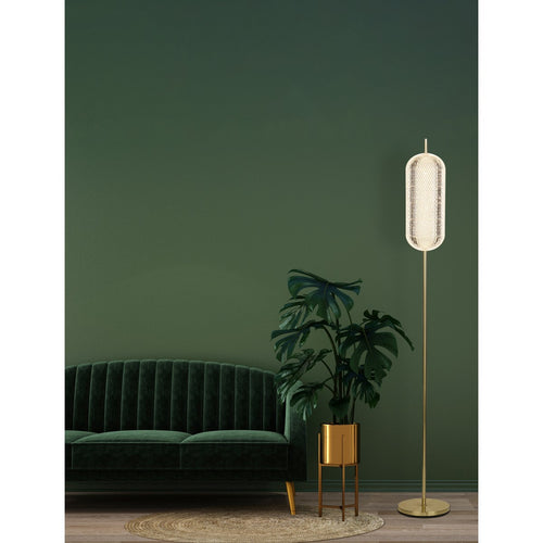 Searchlight Capsule LED-vloerlamp, satijnen messing metalen en acryl kap