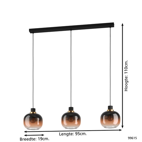 EGLO hanglamp Oilella - e27 - 95 cm - amber glas - zwart - vtwonen shop
