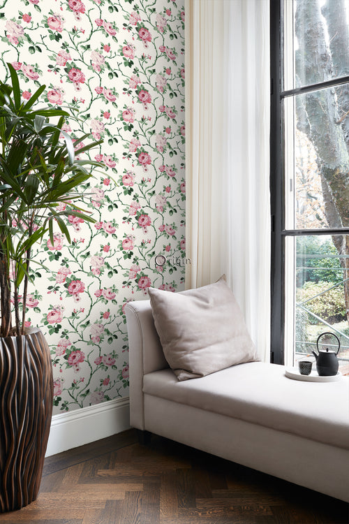 Origin Wallcoverings behang bloemen roomwit, roze en groen - 53 cm x 10,05 m - 347434 - vtwonen shop