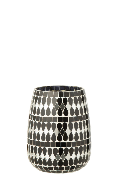J-Line theelichthouder Mozaïek - glas - zwart/zilver - medium