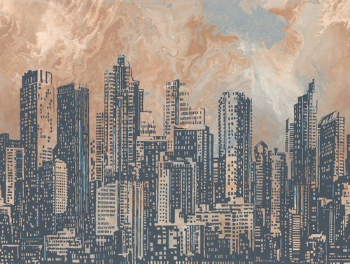 Livingwalls fotobehang horizon oranje, grijs en blauw - 371 x 280 cm - AS-393331