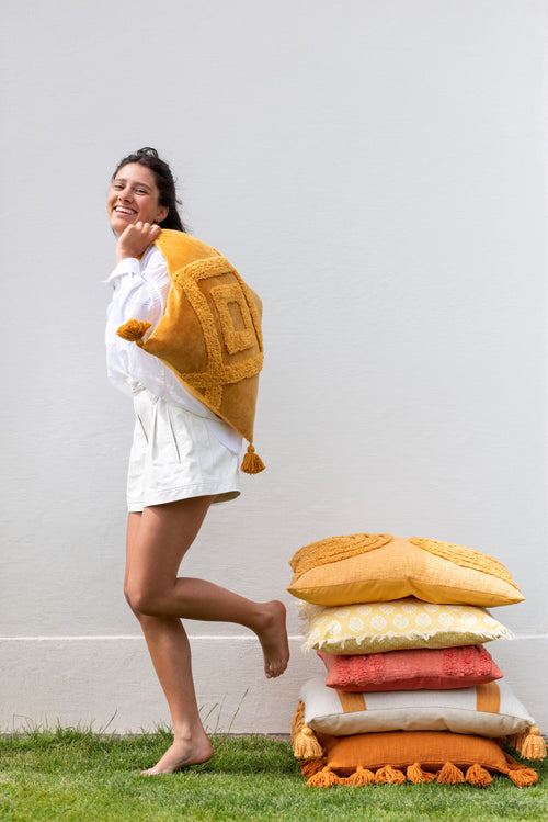 J-Line kussen U-vorm Patroon - katoen - oker - vtwonen shop