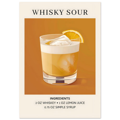 Artfulprints Poster Whisky Sour cocktail - Ingrediënten   - 70x100 cm - Oranje