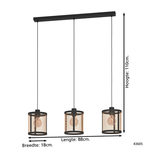 EGLO hanglamp Dellow - e27 - 3 lichts - 88 cm - zwart/geelkoper - vtwonen shop