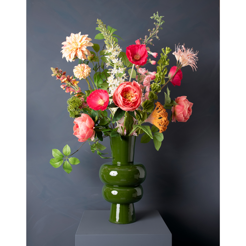 Madame Fleurie zijden boeket Hygge Grande Mossgreen - Natural flow - met vaas - vtwonen shop