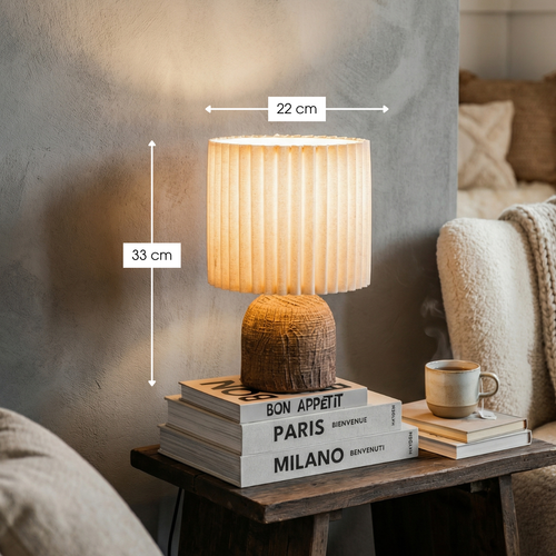 Mica Decorations Frey Tafellamp Woonkamer - Japandi Stijl - Lamp Decoratief met Lampenkap - Bureaulamp Tafellampen Woonkamer - 33 x ⌀22 cm - Bruin