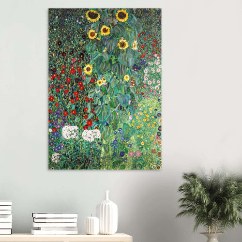 Artfulprints Poster met Lijst Gustav Klimt - Country garden with sunflowers   - 70x100 cm - Donkergroen