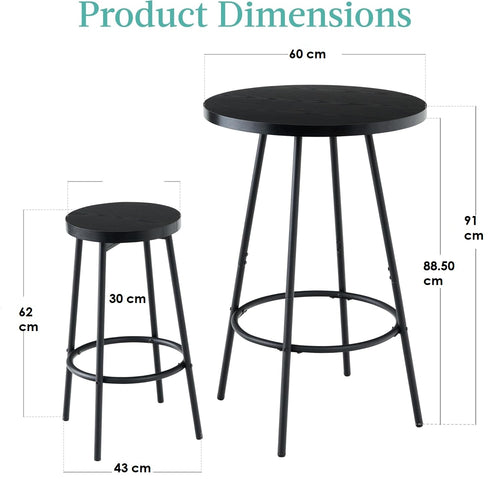 Furnilux Bartafel rond met 2 barkrukken -  Zwart - 60x60x96cm - vtwonen shop