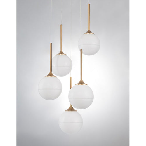 Merano Coral 5 lichts cluster hanglamp wit opaal glas messing goud LED G9
