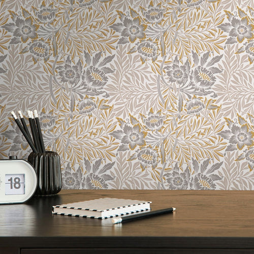 Livingwalls behang bloemmotief wit, beige, grijs en geel - 53 cm x 10.05 m - AS-390583