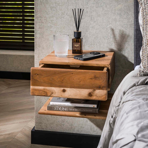 Giga Meubel Nachtkastje Shelve - Naturel Acaciahout - 27x35x32cm