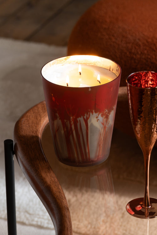 J-Line geurkaars Noa Bos - Grape Wood - glas - rood/goud - large - 95U