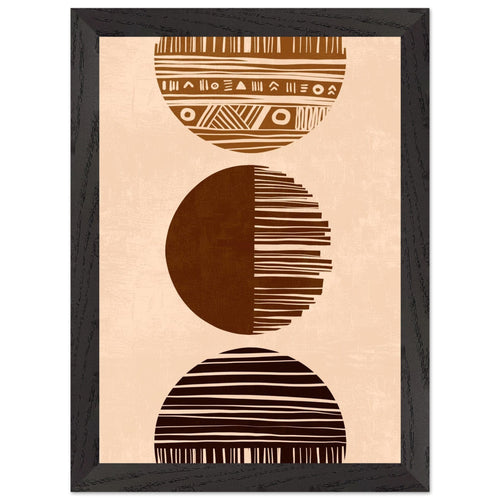 Artfulprints Poster met Lijst Boho – Sun phases   - A4 21x29.7 cm - Bruin