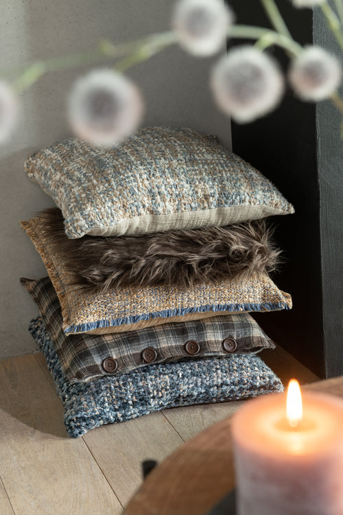 J-Line kussen Tweed - acryl/katoen - blauw/wit