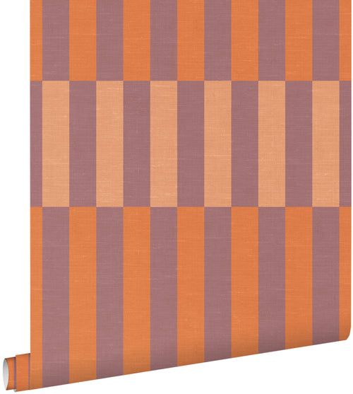 ESTAhome behang linnen-look strepen paars en oranje - 50 x 900 cm - 132253