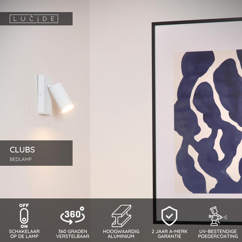 Lucide bedlamp CLUBS - 1xGU10 (MR16) - Wit