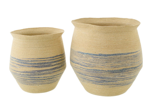 J-Line mand Gestreept - zeegras - naturel/blauw - set van 2