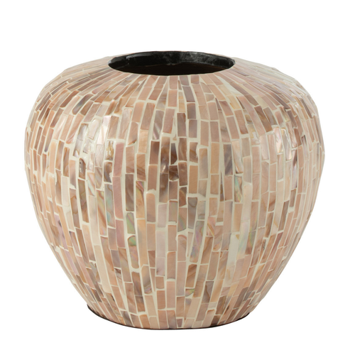 J-Line vaas Nuye Bol - schelpen/bamboe - beige - Ø 25 cm - vtwonen shop