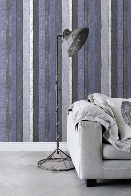 ESTAhome behang houten plankjes blauw - 53 cm x 10.05 m - 138251