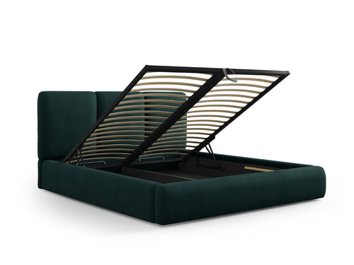 Cosmopolitan Design Opbergbed met hoofdeinde Nicolas 180x200cm, chenille, flessengroen - 220x200x100cm