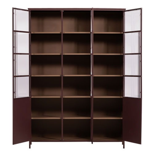 WOOOD xl 3-deurs vitrinekast Exhibit - Metaal - Bordeauxrood - 200x140x42