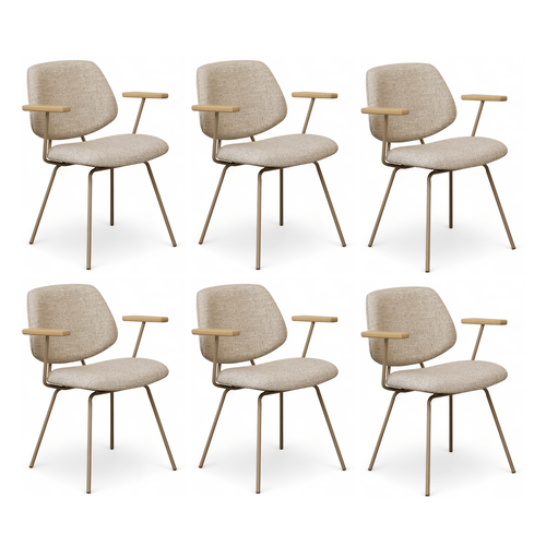 Furnhouse eetkamerstoelen armleuning Sofia - Beige - Stof (Bouclé) - Set van 6