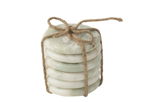 J-Line onderzetter Marmer - steen - wit/groen - set van 6