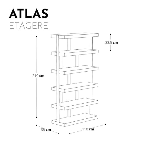 Sia Home - Boekenkast ATLAS - MDF met zwart eikenfineer en geborsteld bronzen metalen afwerking - Zwart hout en brons - 110cm